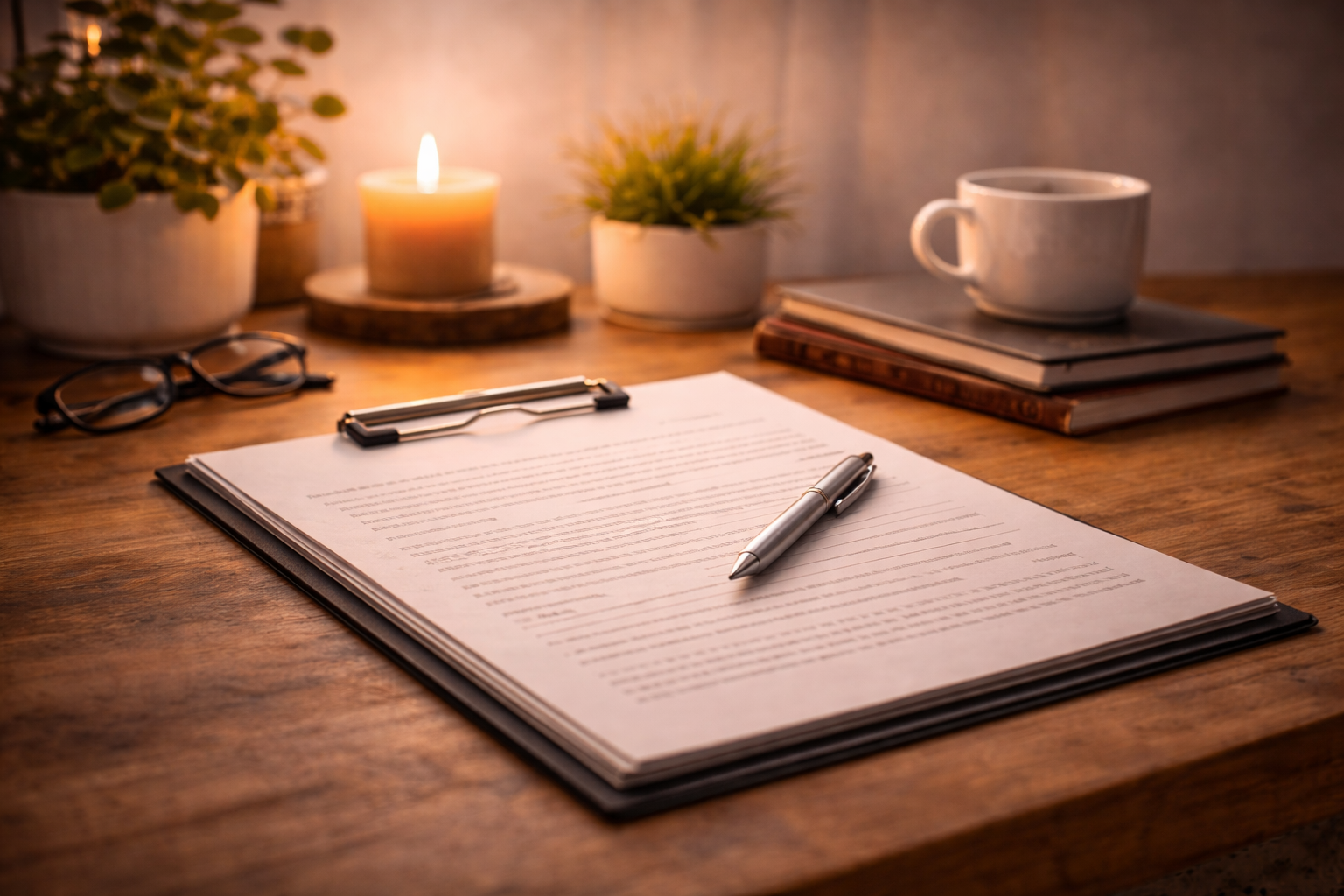 Assessment clipboard on desk